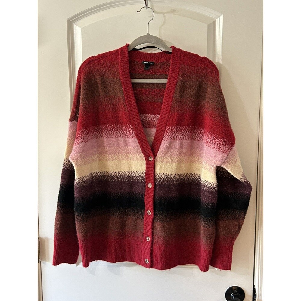 Torrid Womens Plus Size 1 Red Pink Ombre Fuzzy Cardigan Sweater